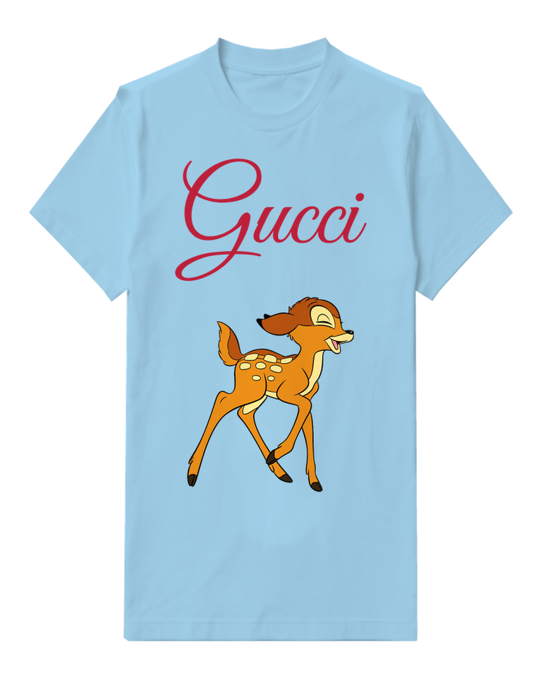 Sky Blue Side Glance Spotted Fawn Graphic T-Shirt - front product view