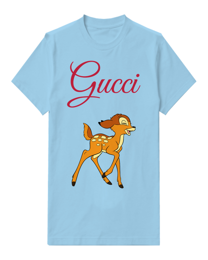 Sky Blue Side Glance Spotted Fawn Graphic T-Shirt - front product view