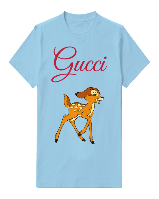 Sky Blue Side Glance Spotted Fawn Graphic T-Shirt - front product view