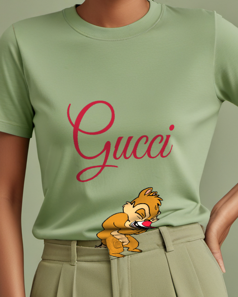 Olive Green Chipmunk Laughing With Hands Clasped Graphic T-Shirt - model wearing view
