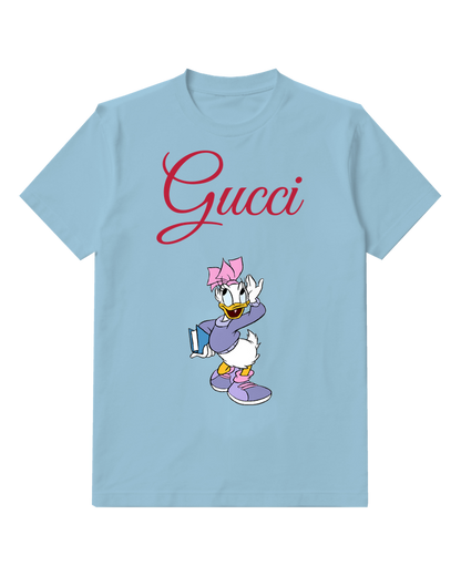 Sky Blue Daisy Duck Waving With Book Graphic T-Shirt - front product view
