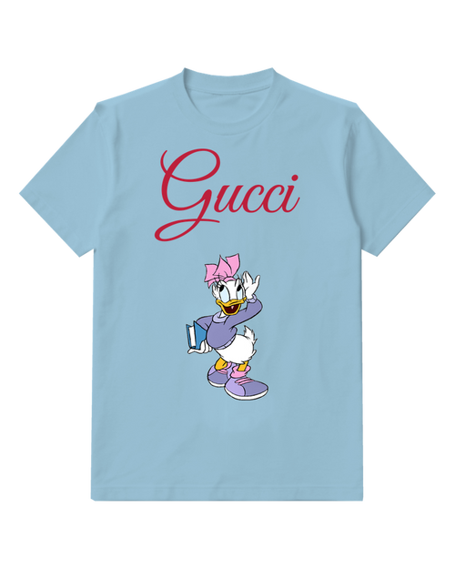 Sky Blue Daisy Duck Waving With Book Graphic T-Shirt - front product view