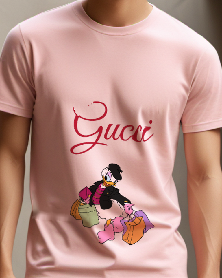 Blush Pink Mouse Carrying Shopping Bags Graphic T-Shirt - model wearing view