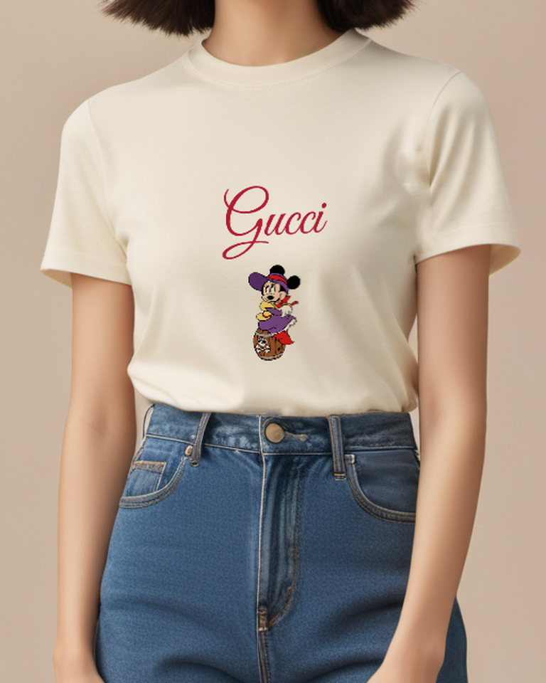 Ivory Minnie Mouse Pirate Barrel Pose Graphic T-Shirt - model wearing view