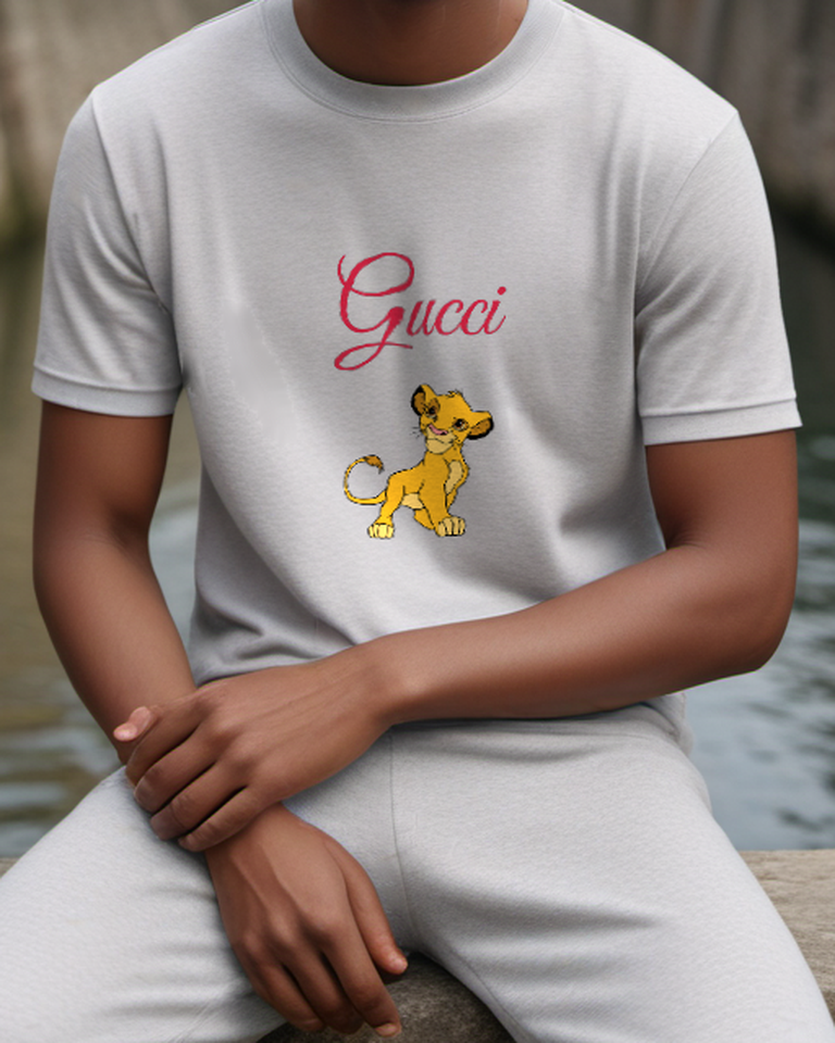 Light Gray Seated Lion Cub Turned Head Graphic T-Shirt - model wearing view