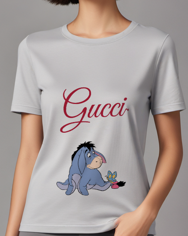 Light Gray Eeyore Sitting With Butterfly Graphic T-Shirt - model wearing view