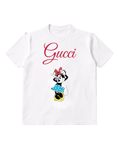 White Minnie Mouse Playful Pose Red Bow Graphic T-Shirt - front product view