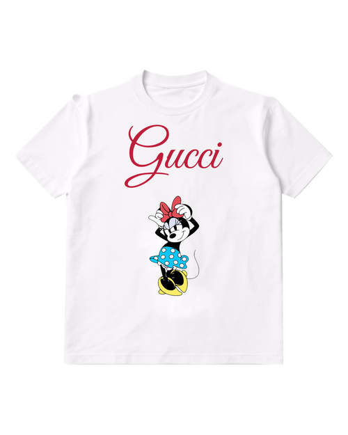 White Minnie Mouse Playful Pose Red Bow Graphic T-Shirt - front product view