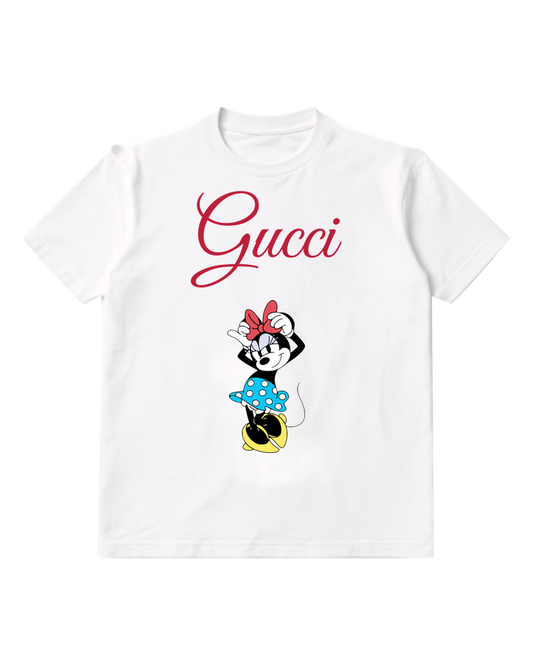 White Minnie Mouse Playful Pose Red Bow Graphic T-Shirt - front product view