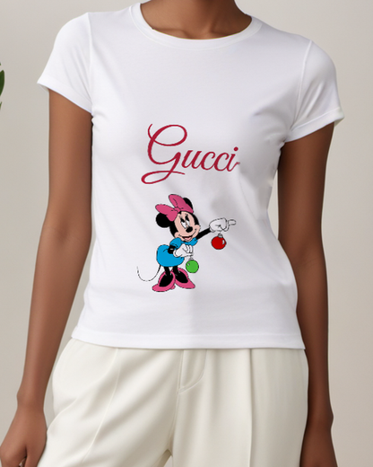 White Minnie Mouse Holding Ornaments Graphic T-Shirt - model wearing view