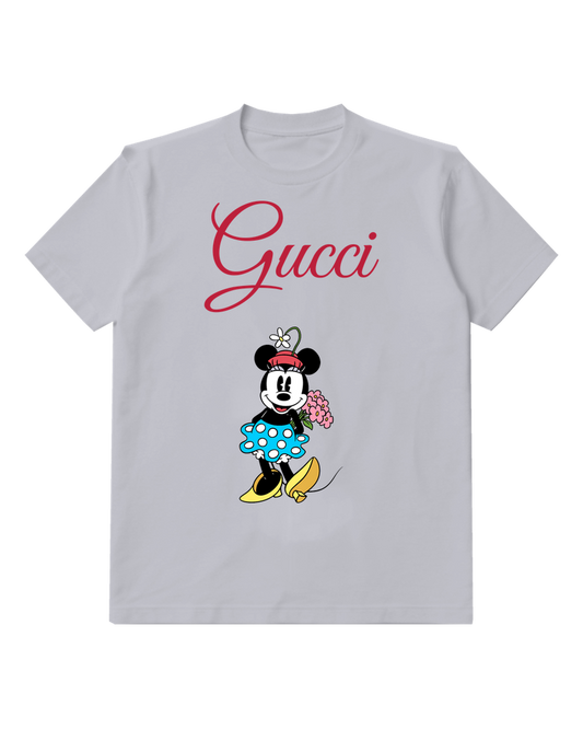 Light Gray Minnie Mouse Holding Flowers Graphic T-Shirt - front product view