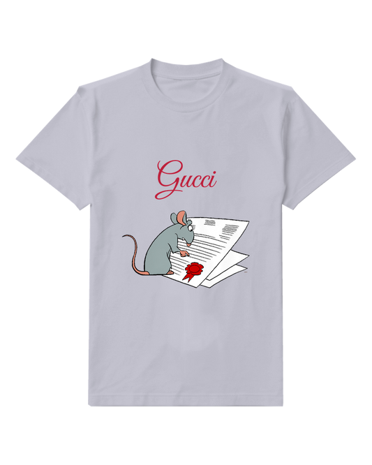 Pale Lavender Gray Mouse Examines Document With Seal Graphic T-Shirt - front product view