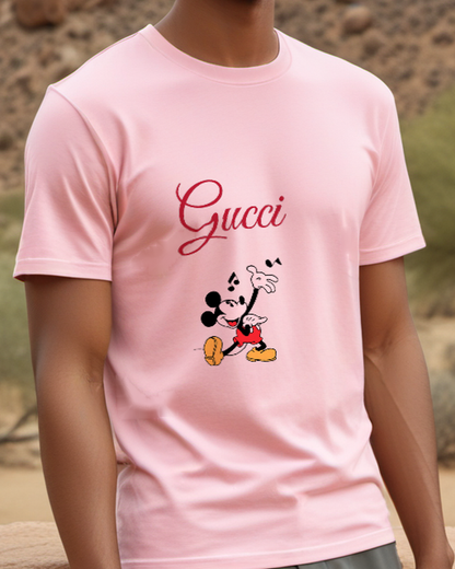 Blush Pink Mickey Mouse Dancing Joyfully Graphic T-Shirt - model wearing view