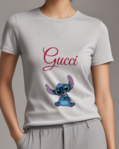 Light Gray Blue Alien With Glasses Sitting Graphic T-Shirt - model wearing view