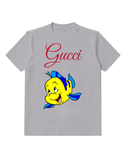 Gray Yellow Fish With Blue Fins Smiling Graphic T-Shirt - front product view