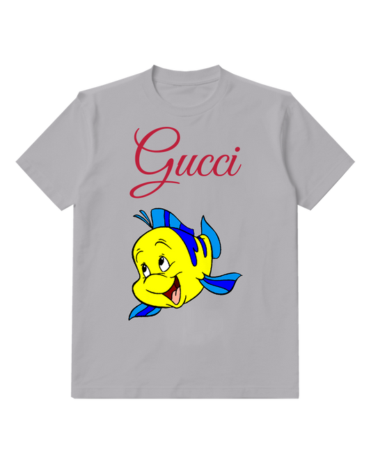 Gray Yellow Fish With Blue Fins Smiling Graphic T-Shirt - front product view