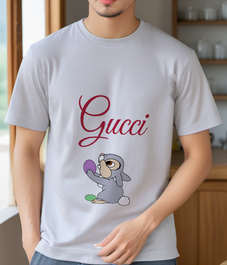 Light Gray Rabbit with Colorful Eggs Graphic T-Shirt - styled view 3
