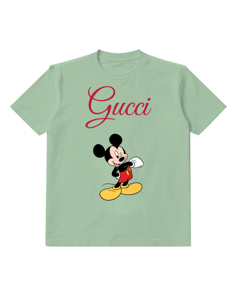 Sage Green Mickey Mouse Winks Cheerfully With One Hand Graphic T-Shirt - front product view