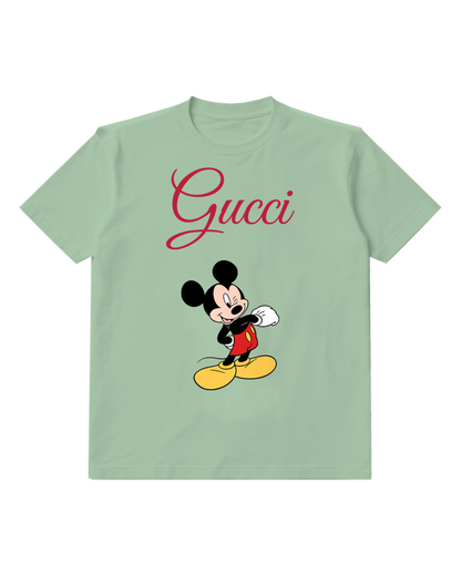 Sage Green Mickey Mouse Winks Cheerfully With One Hand Graphic T-Shirt - front product view