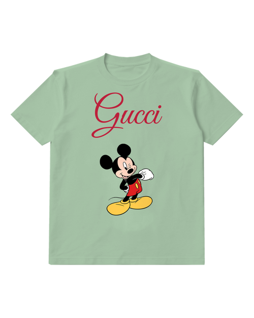 Sage Green Mickey Mouse Winks Cheerfully With One Hand Graphic T-Shirt - front product view