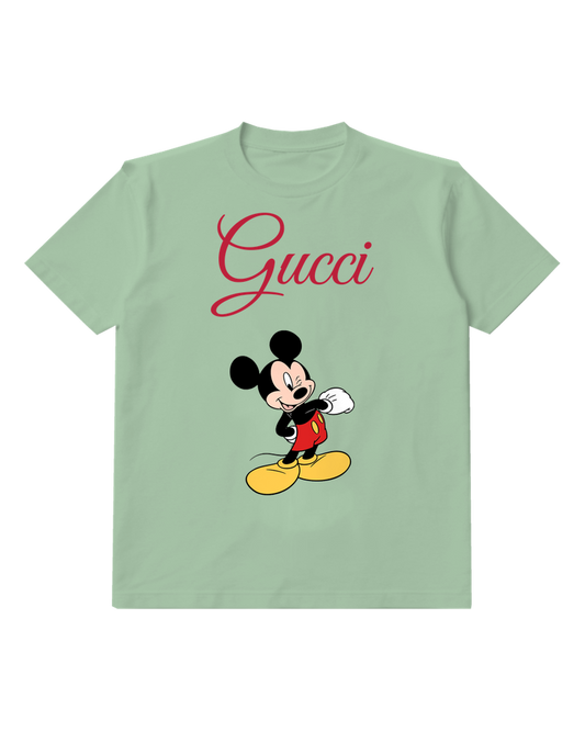 Sage Green Mickey Mouse Winks Cheerfully With One Hand Graphic T-Shirt - front product view