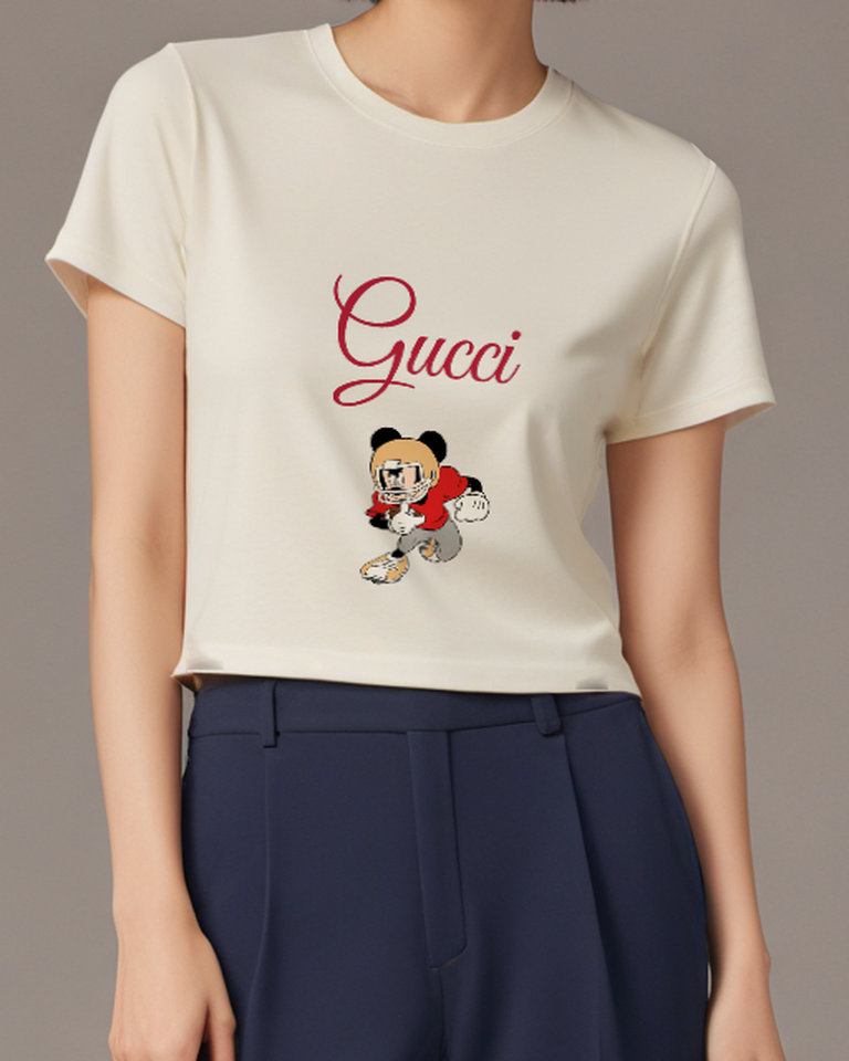 Ivory Mickey Mouse Football Player Running Graphic T-Shirt - model wearing view