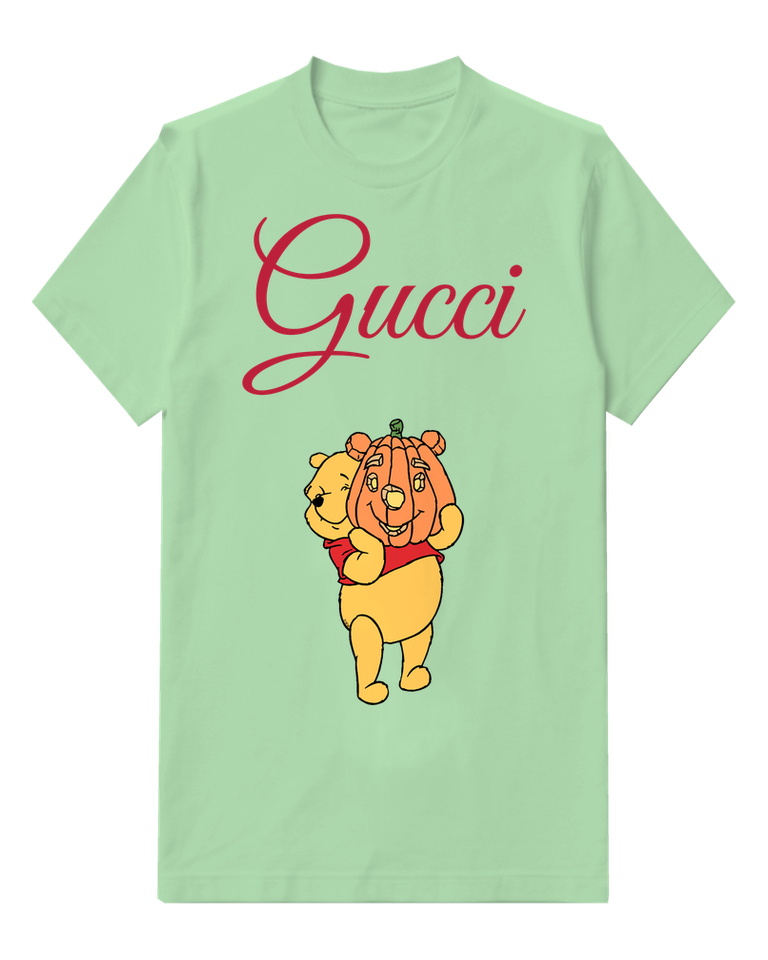 Sage Green Winnie The Pooh Holding Pumpkin Head Graphic T-Shirt - front product view