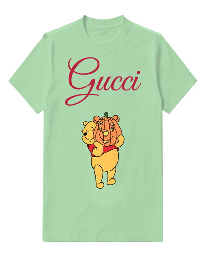 Sage Green Winnie The Pooh Holding Pumpkin Head Graphic T-Shirt - front product view