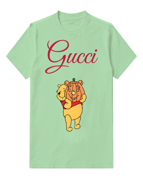 Sage Green Winnie The Pooh Holding Pumpkin Head Graphic T-Shirt - front product view