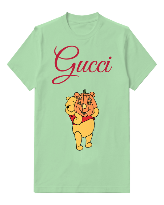 Sage Green Winnie The Pooh Holding Pumpkin Head Graphic T-Shirt - front product view