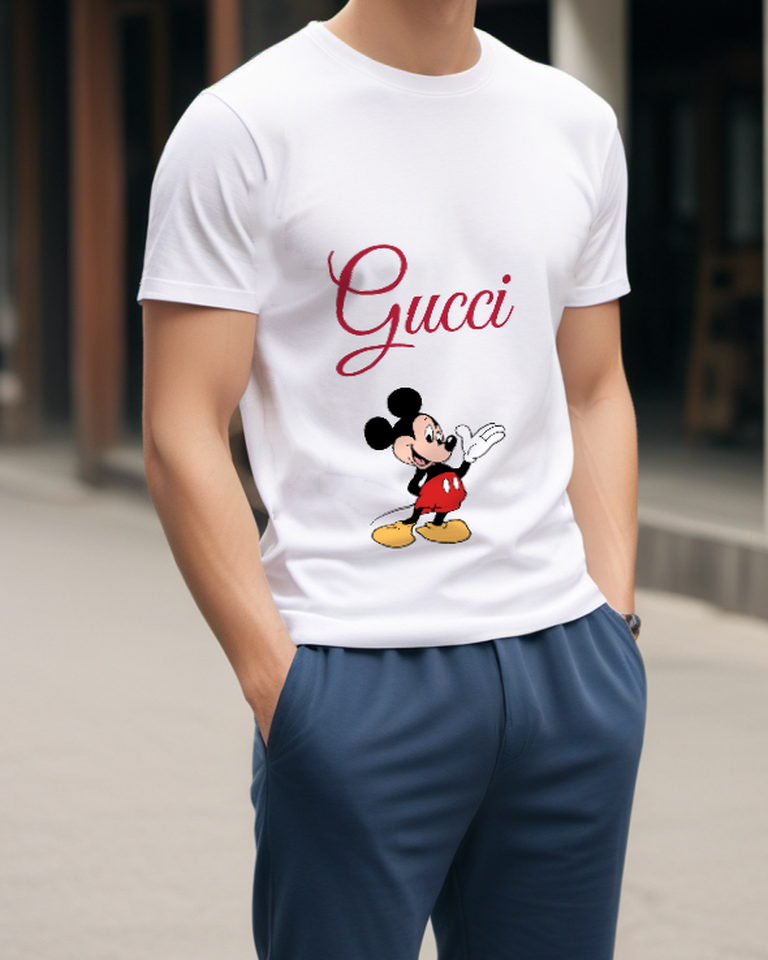 White Waving Mouse Red Shorts Graphic T-Shirt - model wearing view