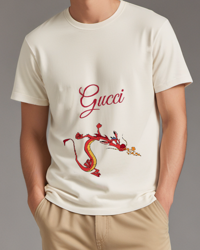 Ivory Red Dragon In Dynamic Flight Graphic T-Shirt - model wearing view