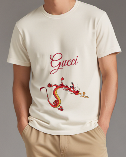 Ivory Red Dragon In Dynamic Flight Graphic T-Shirt - model wearing view