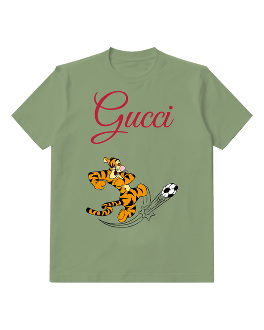 Sage Green Tigger Kicks Soccer Ball Graphic T-Shirt - front product view