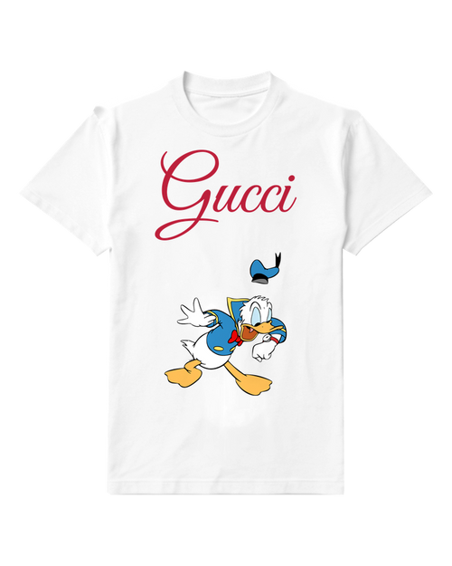 White Donald Duck Running Hat Flying Off Graphic T-Shirt - front product view
