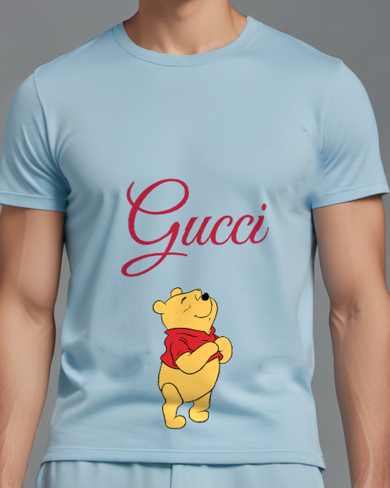 Sky Blue Winnie The Pooh Standing Arms Crossed Graphic T-Shirt - model wearing view