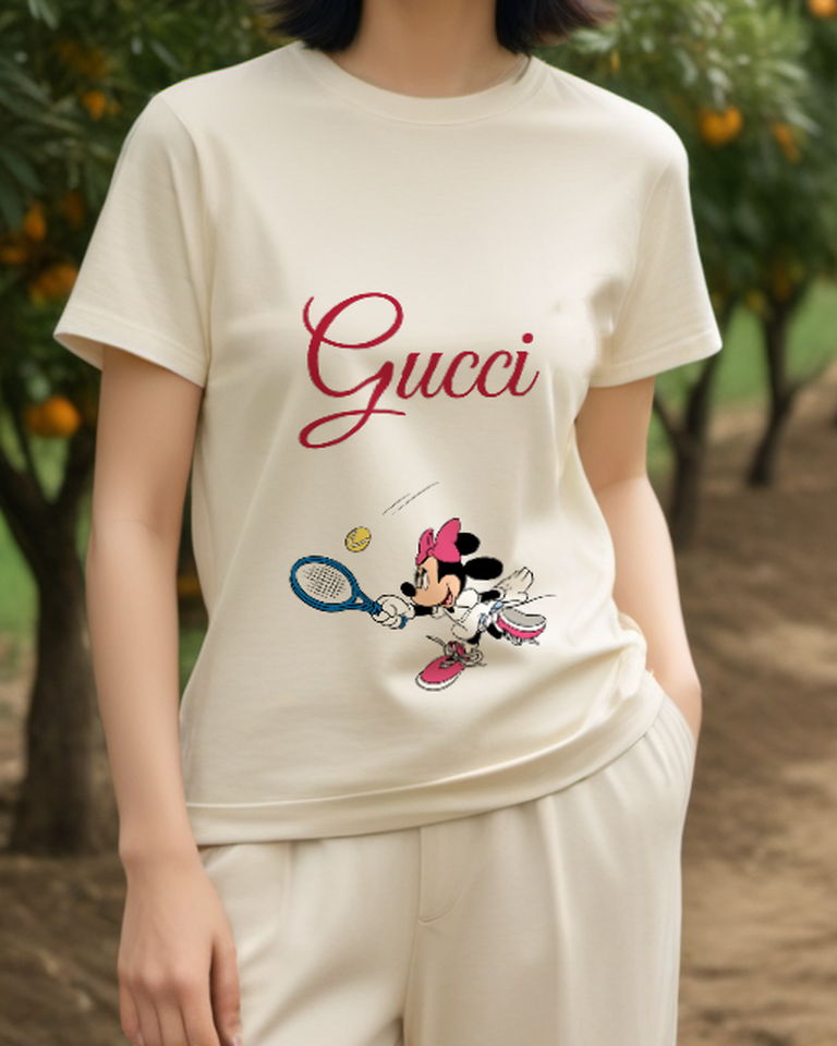 Ivory Minnie Mouse Tennis Swing Crew Neck Graphic T-Shirt - model wearing view