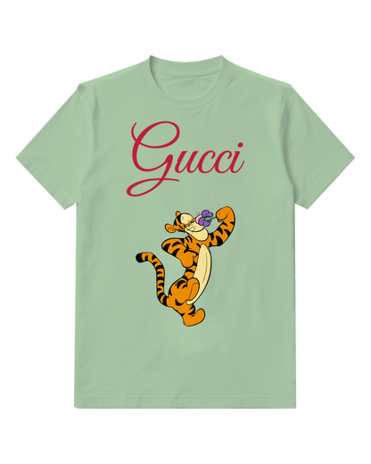 Sage Green Tiger Purple Flowers Graphic T-Shirt - front product view