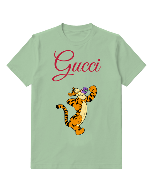 Sage Green Tiger Purple Flowers Graphic T-Shirt - front product view