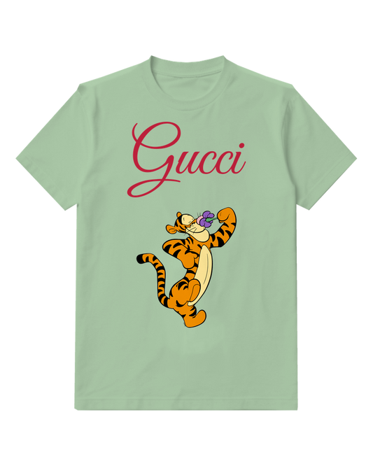 Sage Green Tiger Purple Flowers Graphic T-Shirt - front product view