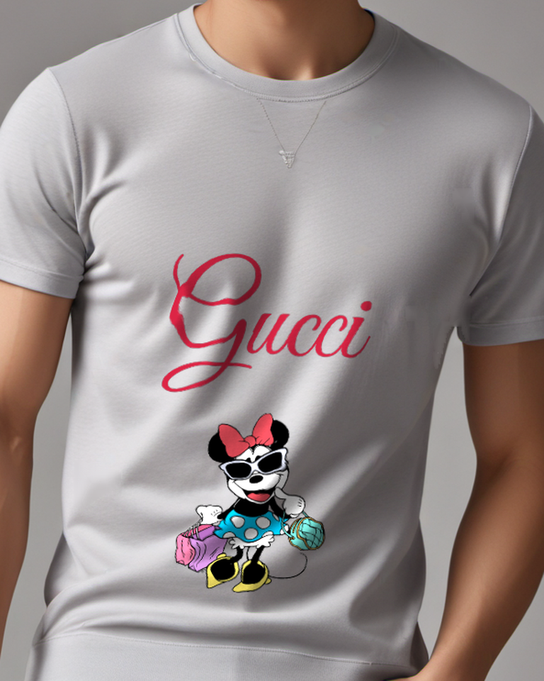 Gray Minnie Mouse Shopping With Bags Crew Neck Graphic T-Shirt - model wearing view