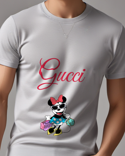 Gray Minnie Mouse Shopping With Bags Crew Neck Graphic T-Shirt - model wearing view