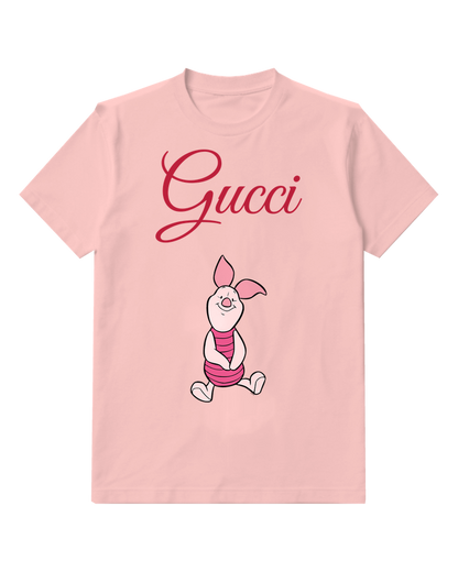 Blush Pink Piglet Sitting Cross Legged Graphic T-Shirt - front product view