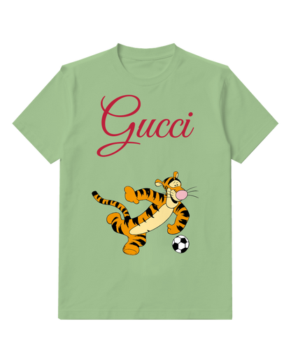 Sage Green Tigger Soccer Kicking Ball Graphic T-Shirt - front product view