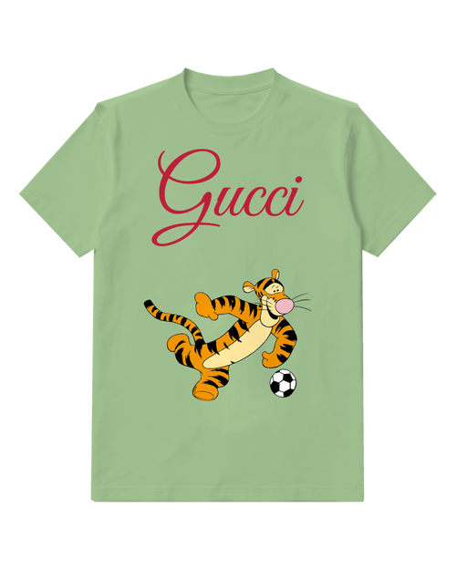 Sage Green Tigger Soccer Kicking Ball Graphic T-Shirt - front product view