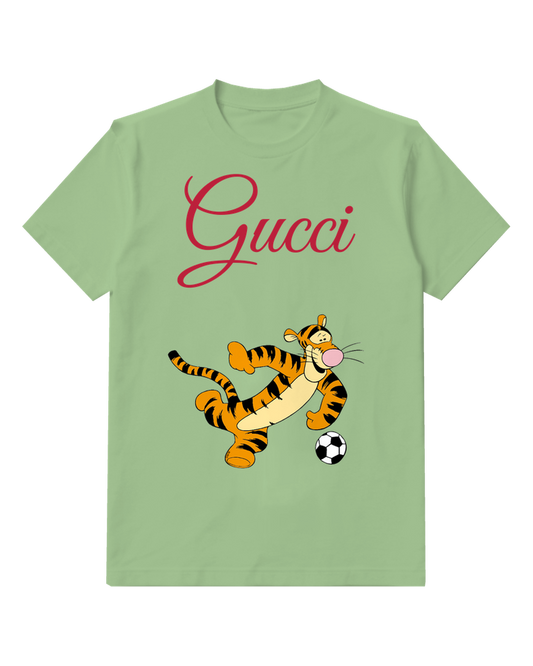 Sage Green Tigger Soccer Kicking Ball Graphic T-Shirt - front product view