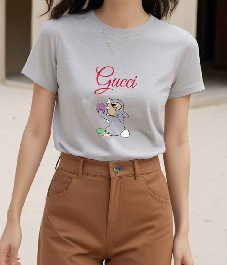 Light Gray Rabbit with Colorful Eggs Graphic T-Shirt - styled view 4