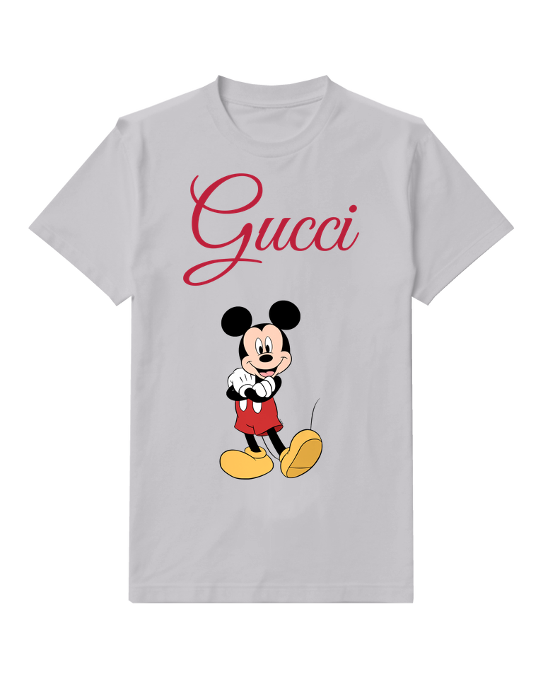 Light Gray Thoughtful Walking Mouse Graphic T-Shirt - front product view