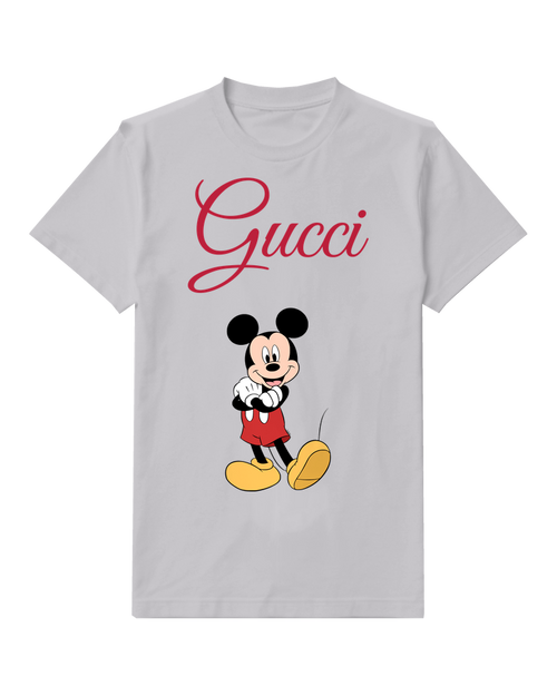 Light Gray Thoughtful Walking Mouse Graphic T-Shirt - front product view
