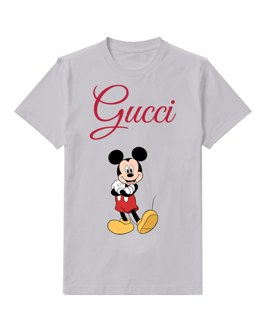 Light Gray Thoughtful Walking Mouse Graphic T-Shirt - front product view